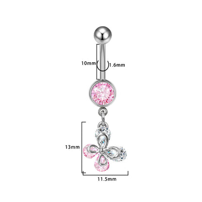 Three-dimensional Heart Shape Copper Belly Ring With Platinum Plated Electroplated Finish And Zircon Inlay