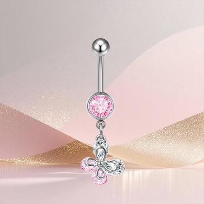 Three-dimensional Heart Shape Copper Belly Ring With Platinum Plated Electroplated Finish And Zircon Inlay