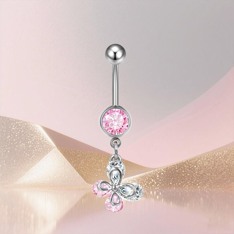 Three-dimensional Heart Shape Copper Belly Ring With Platinum Plated Electroplated Finish And Zircon Inlay