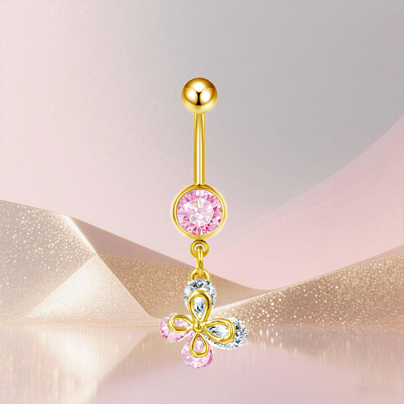 Three-dimensional Heart Shape Copper Belly Ring With Platinum Plated Electroplated Finish And Zircon Inlay