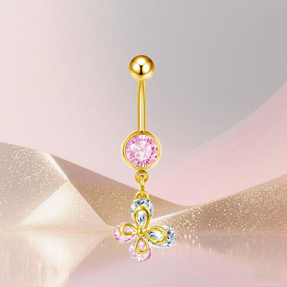 Three-dimensional Heart Shape Copper Belly Ring With Platinum Plated Electroplated Finish And Zircon Inlay