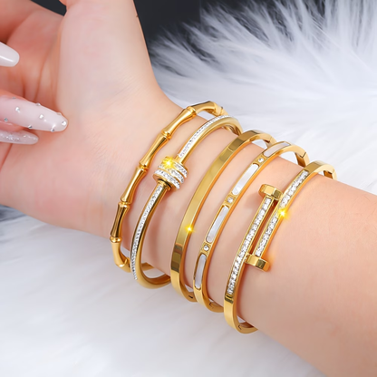 Bohemian Solid Color Bangle For Super Bowl Featuring 304 Stainless Steel With 18K Real Gold Plated And Zircon Inlay