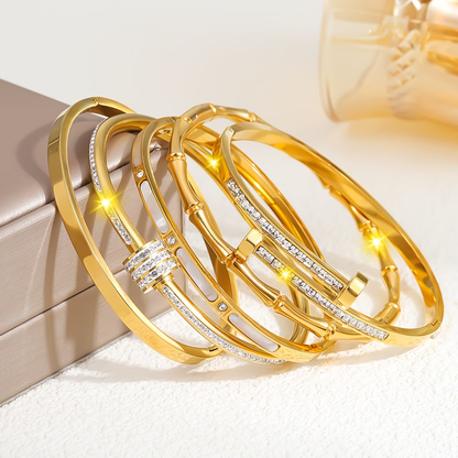Bohemian Solid Color Bangle For Super Bowl Featuring 304 Stainless Steel With 18K Real Gold Plated And Zircon Inlay