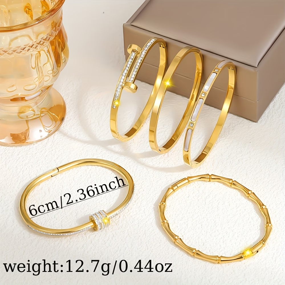 Bohemian Solid Color Bangle For Super Bowl Featuring 304 Stainless Steel With 18K Real Gold Plated And Zircon Inlay
