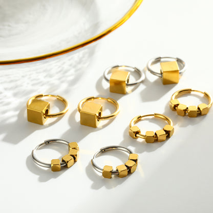 Square Earrings For Women Featuring Electroplated 304 Stainless Steel With 18K Real Gold Plated PVD Coating