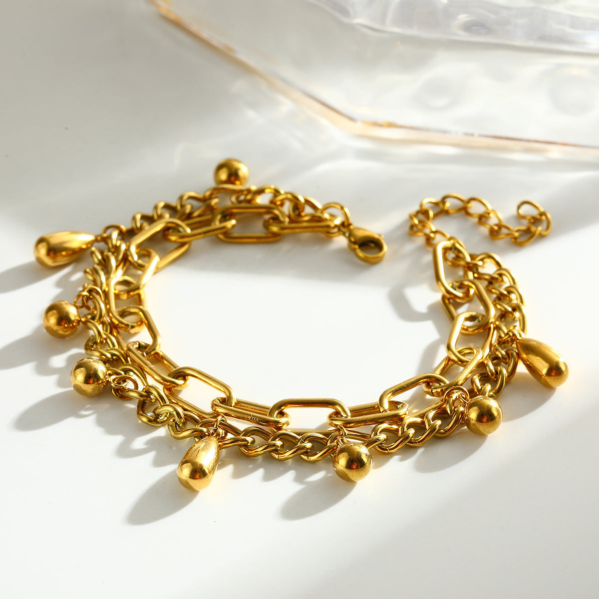 Round Electroplated Jewelry Set For Women In 304 Stainless Steel With 18K Real Gold Plated Finish And Paperclip Chain