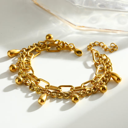 Round Electroplated Jewelry Set For Women In 304 Stainless Steel With 18K Real Gold Plated Finish And Paperclip Chain