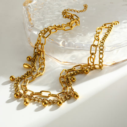 Round Electroplated Jewelry Set For Women In 304 Stainless Steel With 18K Real Gold Plated Finish And Paperclip Chain