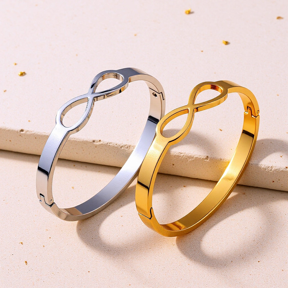 Polished Geometric Bangle For Women In 304 Stainless Steel Featuring 18K Real Gold Plated PVD Coating