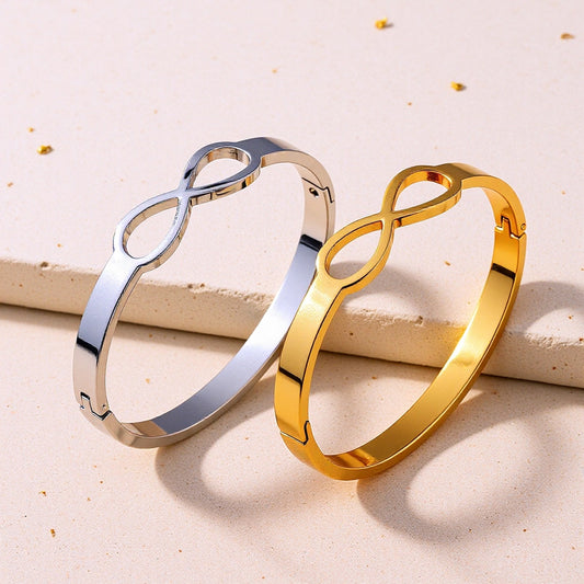 Polished Geometric Bangle For Women In 304 Stainless Steel Featuring 18K Real Gold Plated PVD Coating