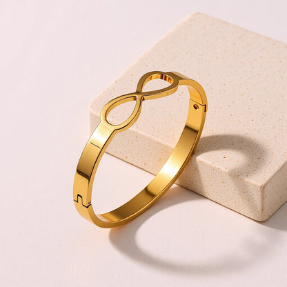 Polished Geometric Bangle For Women In 304 Stainless Steel Featuring 18K Real Gold Plated PVD Coating