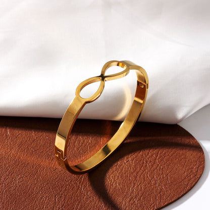 Polished Geometric Bangle For Women In 304 Stainless Steel Featuring 18K Real Gold Plated PVD Coating