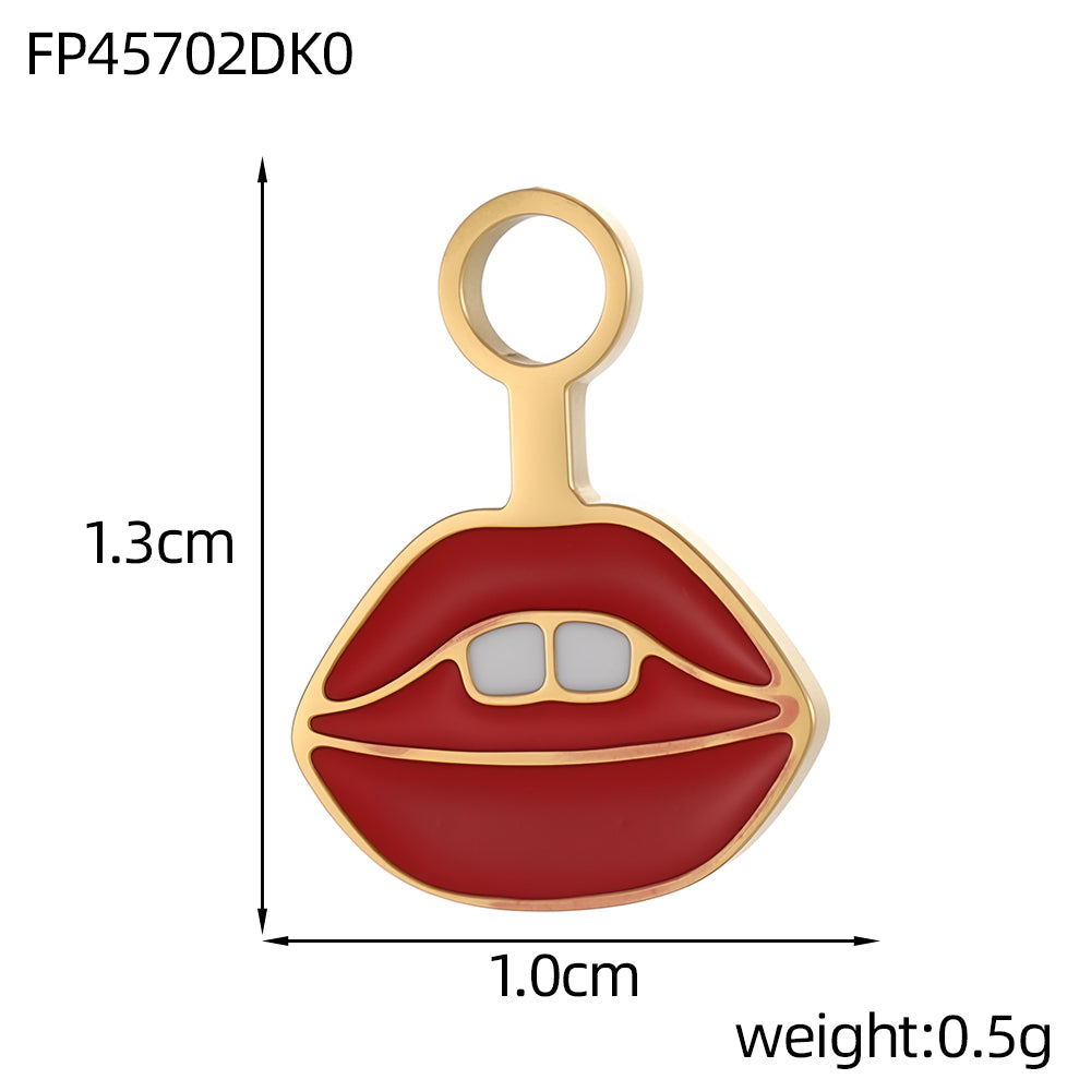 Lips Pendant In 304 Stainless Steel With 14K Real Gold Plated PVD Coating 0.03µm Thickness Featuring Enamel Process, 1 Piece