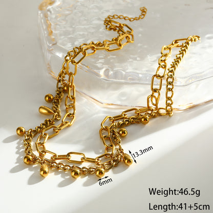 Round Electroplated Jewelry Set For Women In 304 Stainless Steel With 18K Real Gold Plated Finish And Paperclip Chain