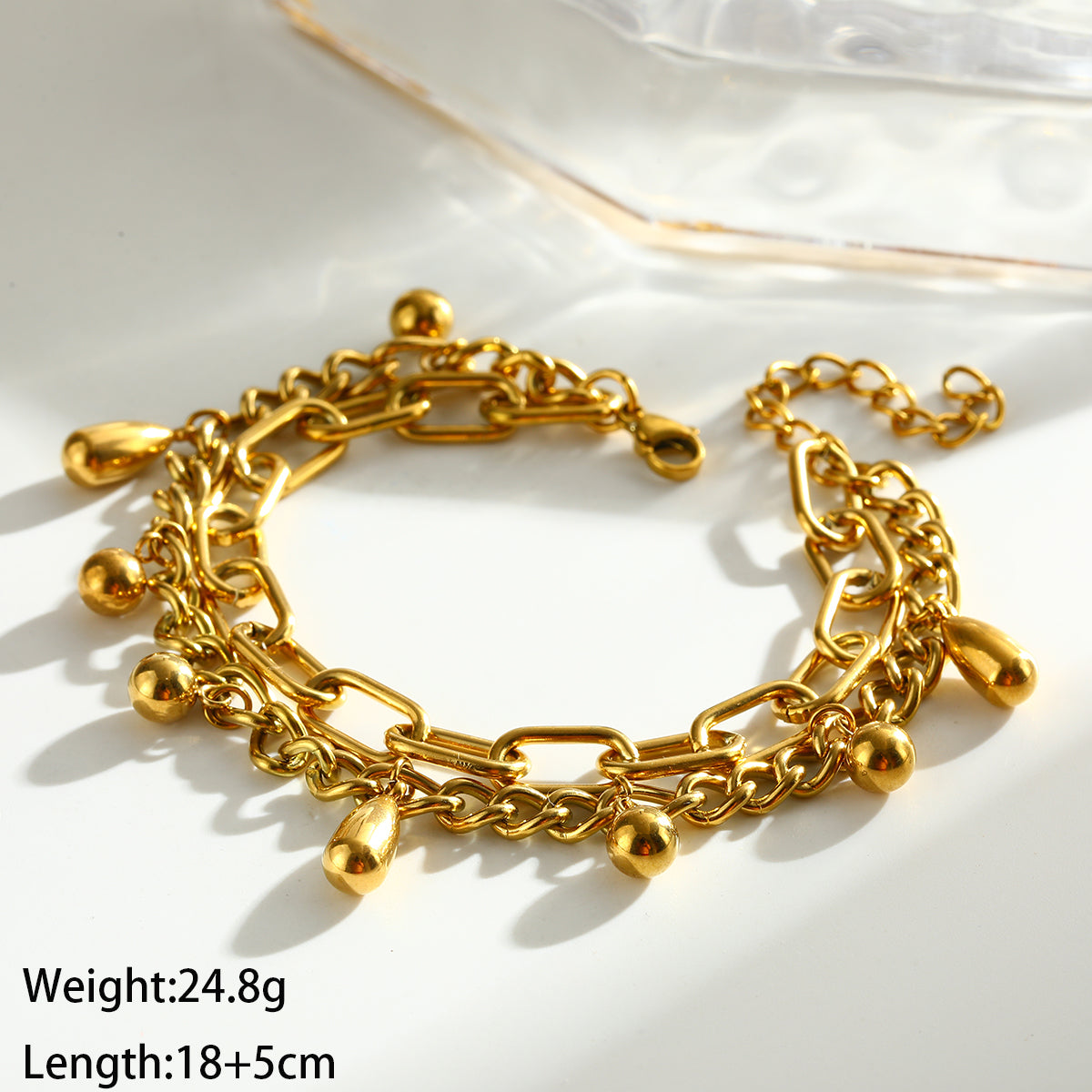 Round Electroplated Jewelry Set For Women In 304 Stainless Steel With 18K Real Gold Plated Finish And Paperclip Chain