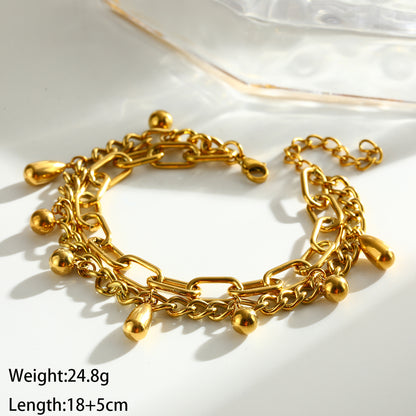 Round Electroplated Jewelry Set For Women In 304 Stainless Steel With 18K Real Gold Plated Finish And Paperclip Chain
