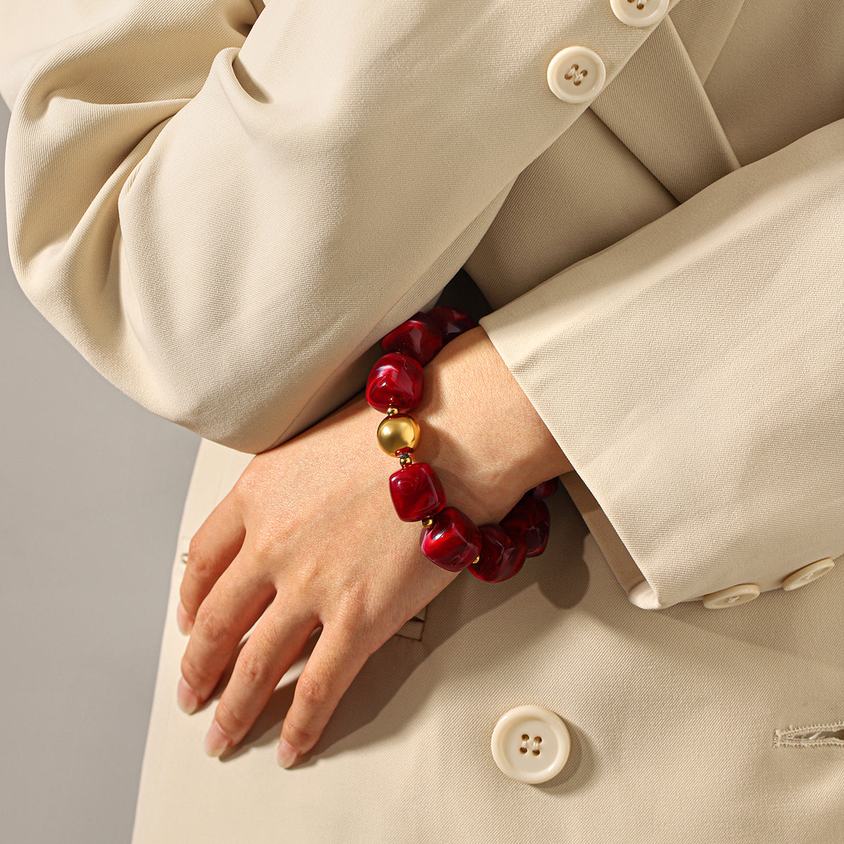 IG Style Square Bracelet For Women In 304 Stainless Steel With 18K Real Gold Plated Handmade Chain