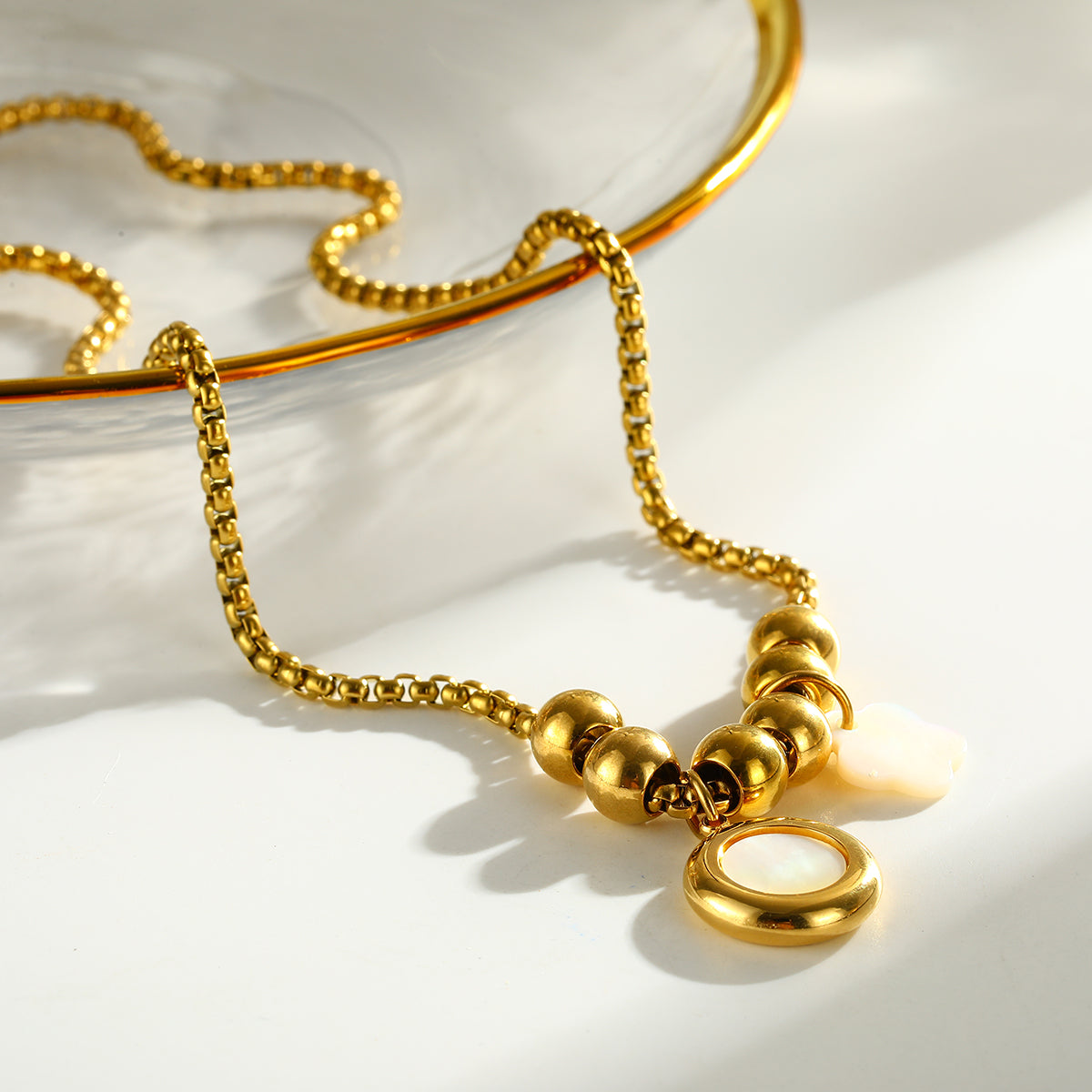 Round Pendant Necklace For Women Featuring 201 Stainless Steel With 18K Real Gold Plated Box Chain, Perfect For Valentine's Day