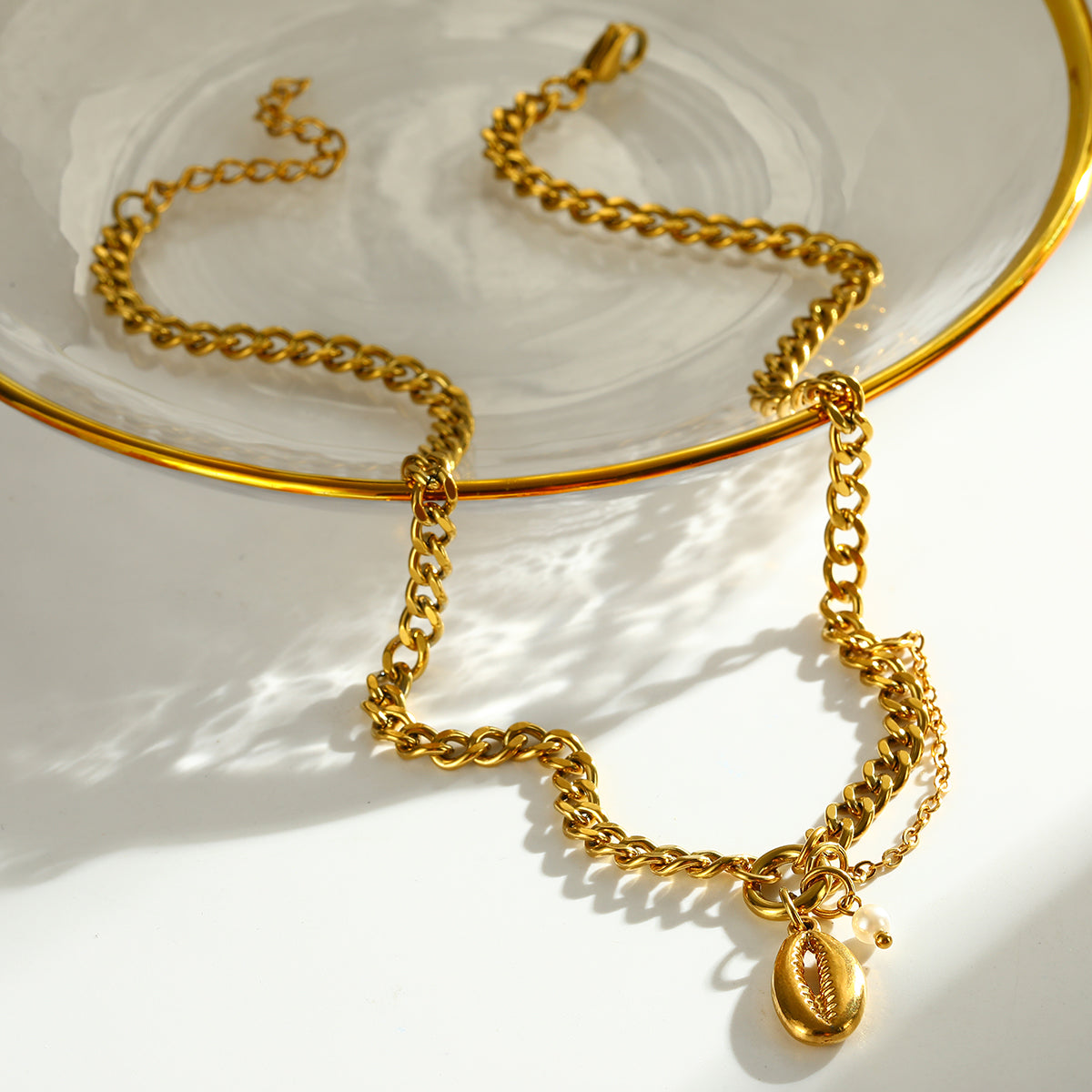 Valentine's Day Shell Jewelry Set For Women Featuring 304 Stainless Steel With 18K Real Gold Plated And Pearl Inlay