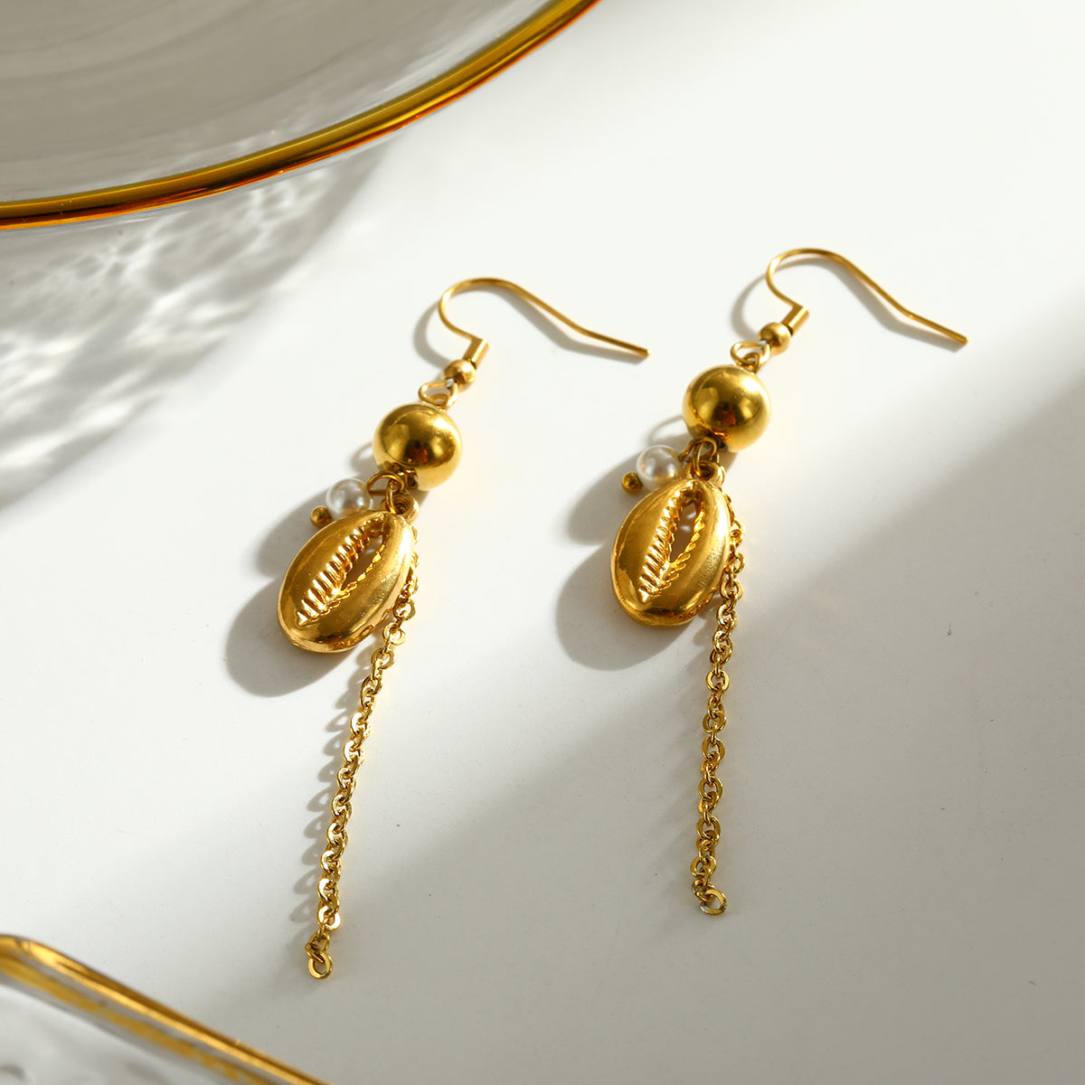Valentine's Day Shell Jewelry Set For Women Featuring 304 Stainless Steel With 18K Real Gold Plated And Pearl Inlay