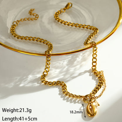 Valentine's Day Shell Jewelry Set For Women Featuring 304 Stainless Steel With 18K Real Gold Plated And Pearl Inlay