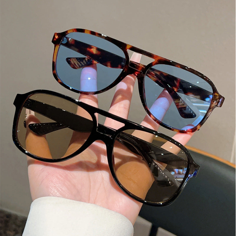 Unisex Square Full Frame Sunglasses With PC Lens Material In Leopard Print For Spring