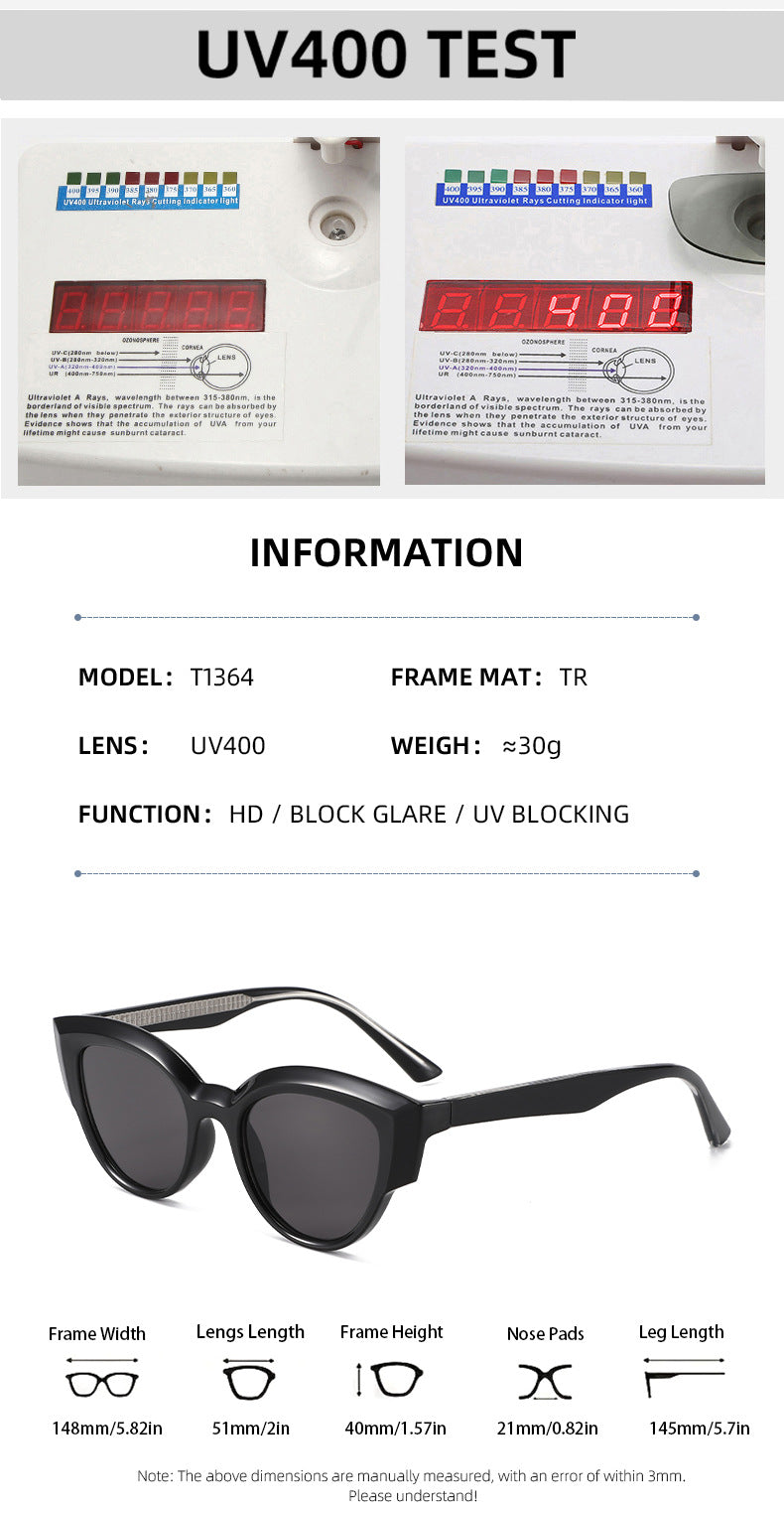 Unisex Cat Eye Full Frame Sunglasses With PC Lens Material In Black, Perfect For Spring