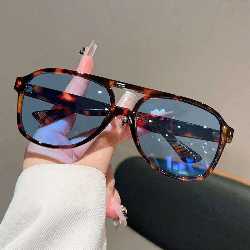 Unisex Square Full Frame Sunglasses With PC Lens Material In Leopard Print For Spring