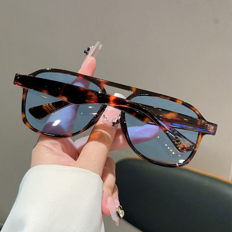 Unisex Square Full Frame Sunglasses With PC Lens Material In Leopard Print For Spring
