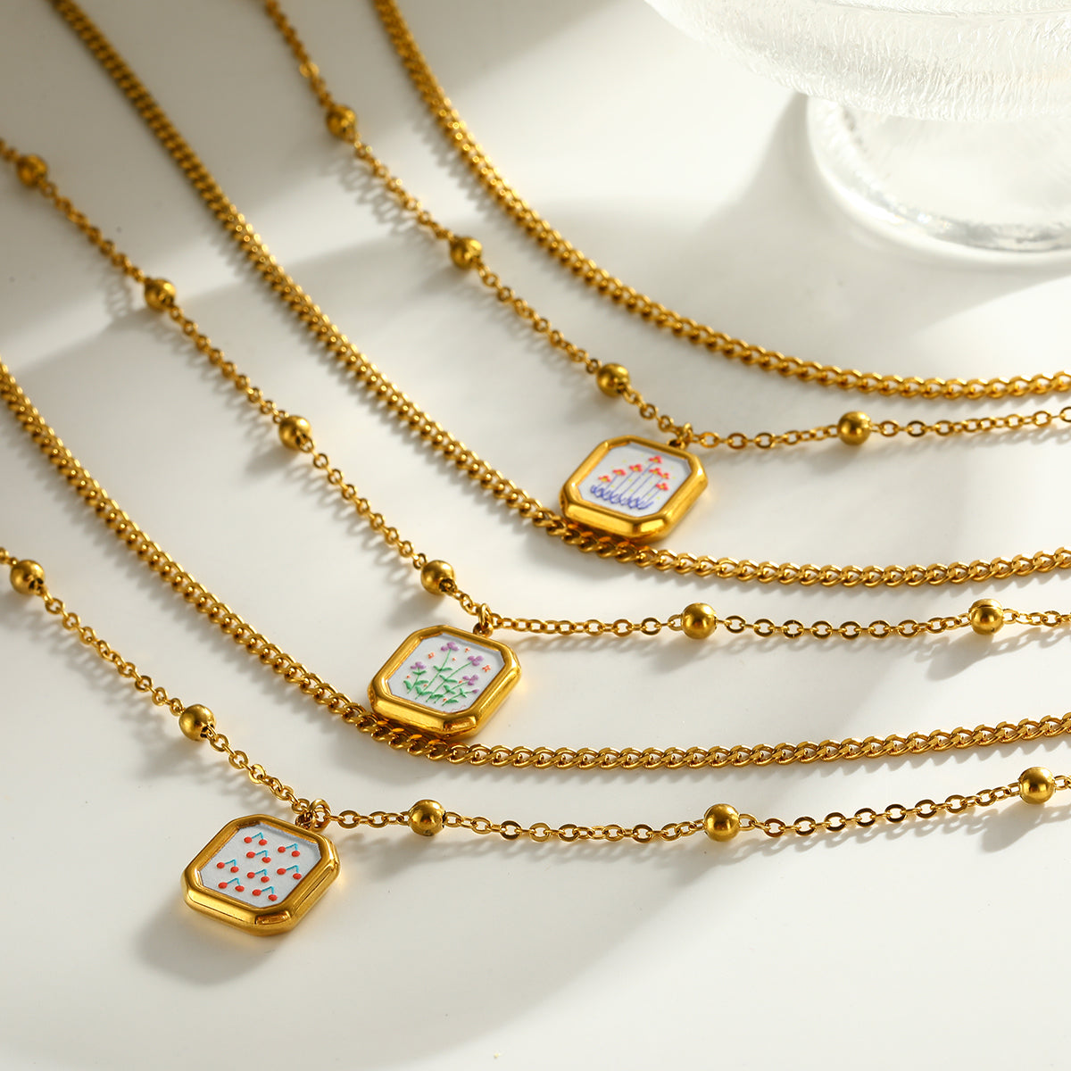 Sweet Square Double Layer Necklaces For Women Featuring 304 Stainless Steel With 18K Real Gold Plated Cuban Link Chain