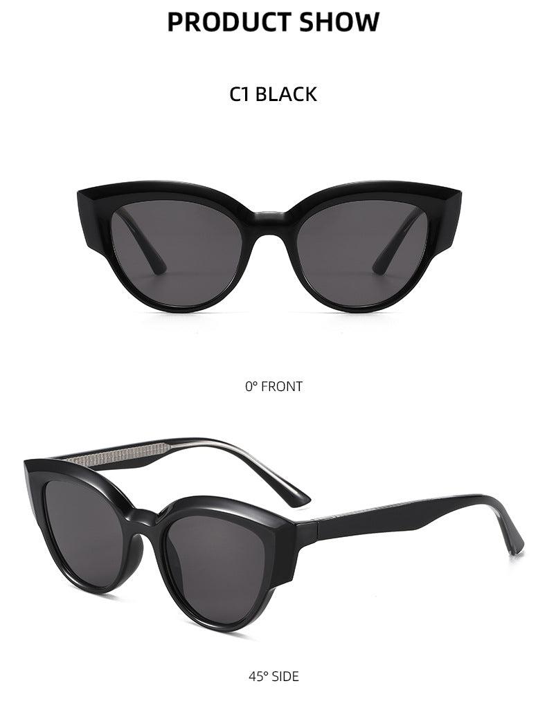 Unisex Cat Eye Full Frame Sunglasses With PC Lens Material In Black, Perfect For Spring