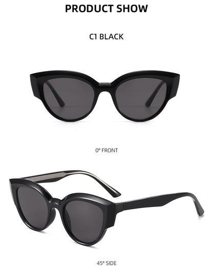 Unisex Cat Eye Full Frame Sunglasses With PC Lens Material In Black, Perfect For Spring