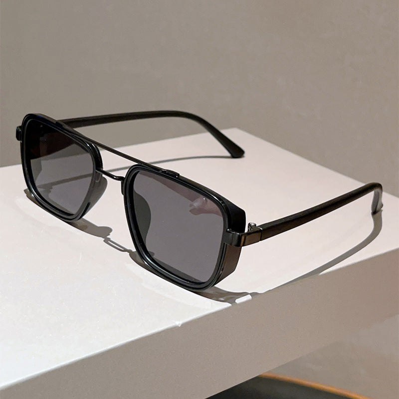 Unisex Square Full Frame Sunglasses With PC Lens Material In Black, Perfect For Spring And Summer
