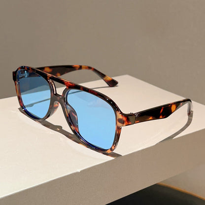 Unisex Square Full Frame Sunglasses With PC Lens Material In Leopard Print For Spring