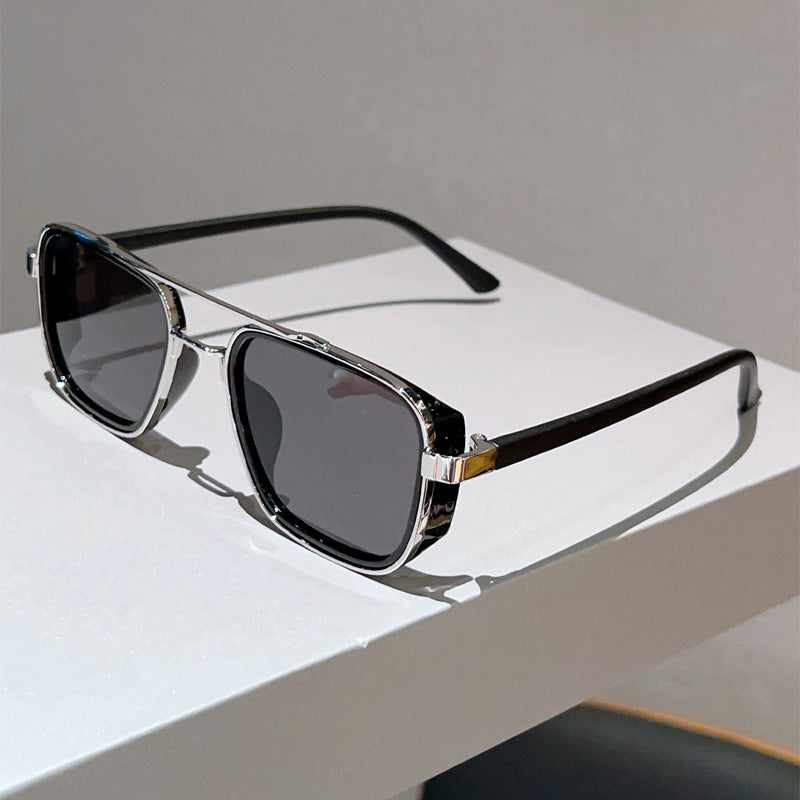 Unisex Square Full Frame Sunglasses With PC Lens Material In Black, Perfect For Spring And Summer