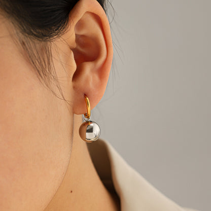 IG Style Ball Stud Earrings For Women In 304 Stainless Steel With 18K Real Gold Plated And Pearl Inlay
