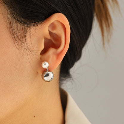 IG Style Ball Stud Earrings For Women In 304 Stainless Steel With 18K Real Gold Plated And Pearl Inlay