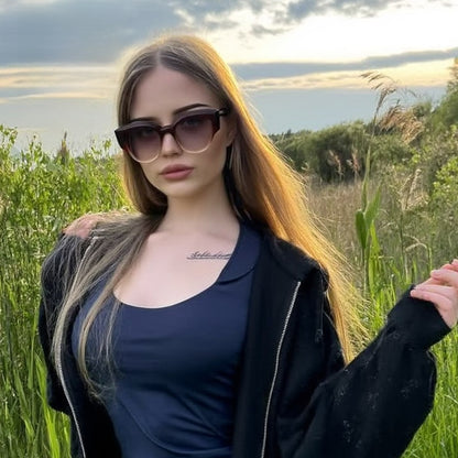Unisex Cat Eye Full Frame Sunglasses With PC Lens Material In Black, Perfect For Spring