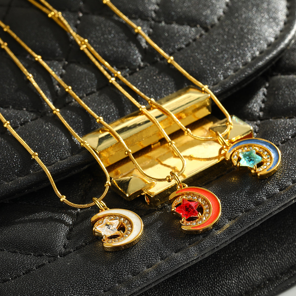 Star Pendant Necklace For Women In 201 Stainless Steel With 18K Real Gold Plated And Rhinestones, Perfect For Valentine's Day