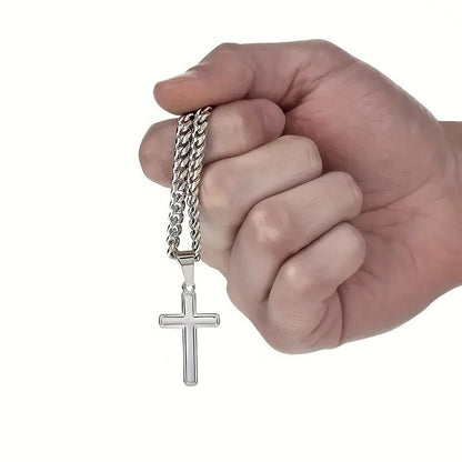 Simple Style Cross Zinc Alloy Cuban Chain Link Necklace For Men With Electroplated Finish