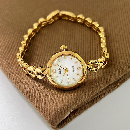 Women's Quartz Watch With Stainless Steel Strap And Jewelry Buckle, Featuring Tempered Glass Mirror And Pointer Display