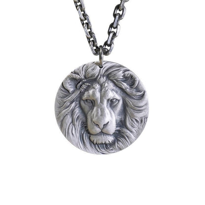 Lion Pendant For Men's Festival Wear In Silver Zinc Alloy Featuring Electroplated Craftsmanship