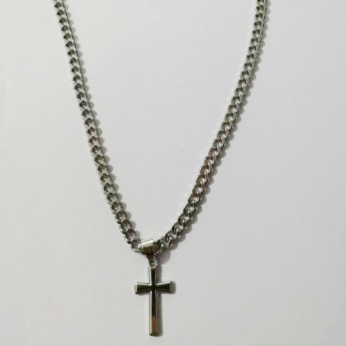 Simple Style Cross Zinc Alloy Cuban Chain Link Necklace For Men With Electroplated Finish