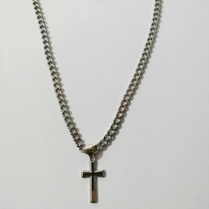 Simple Style Cross Zinc Alloy Cuban Chain Link Necklace For Men With Electroplated Finish