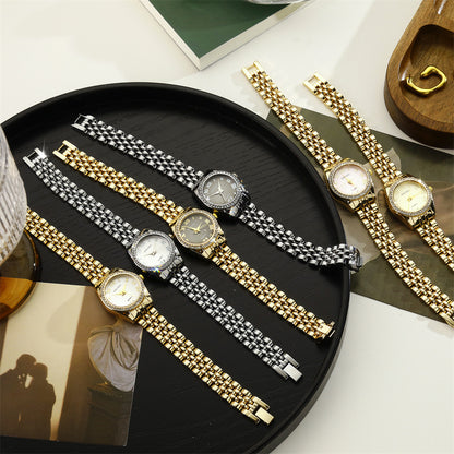Women's Quartz Watch With Stainless Steel Strap And Jewelry Buckle, Featuring Ordinary Glass Mirror And Pointer Display