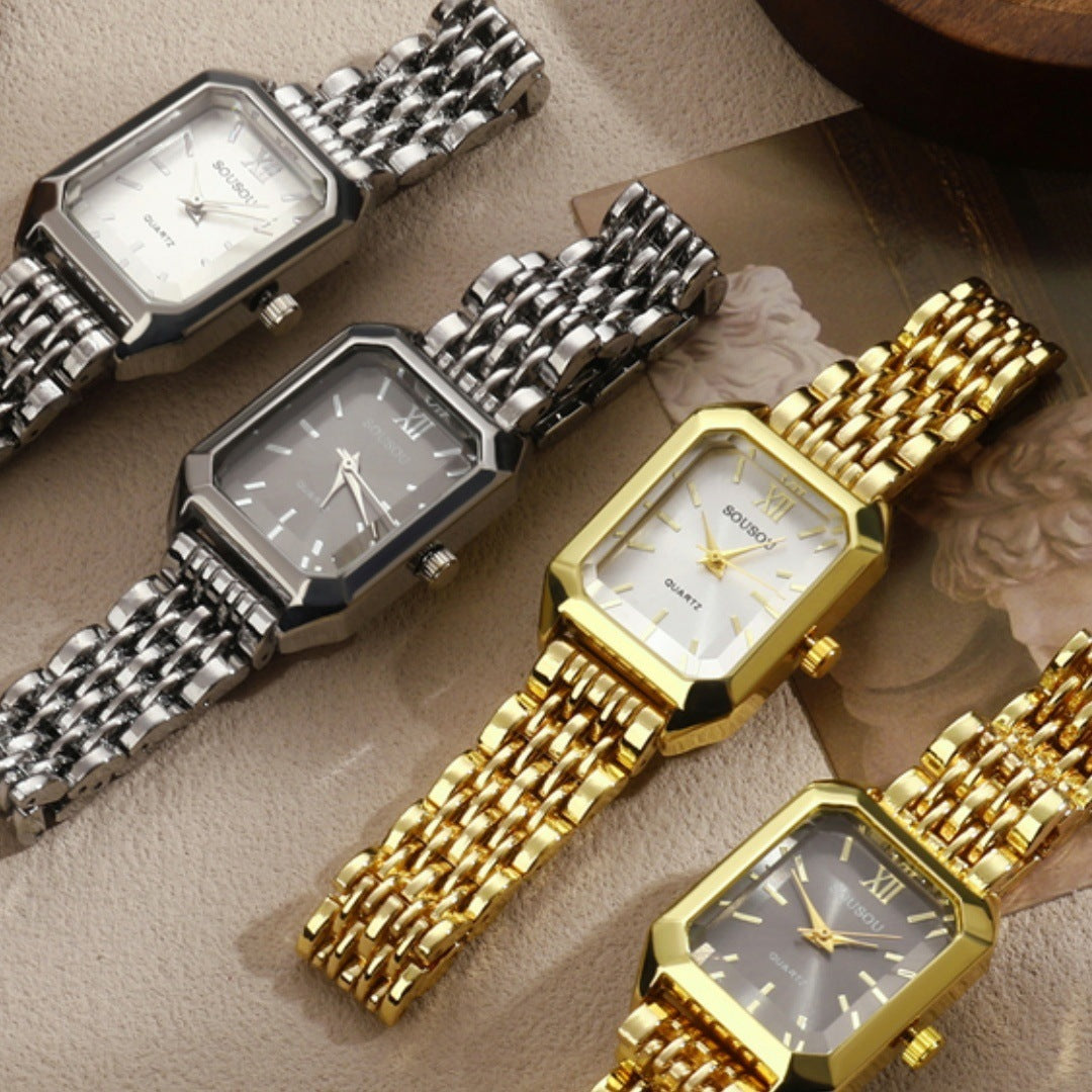 Women's Quartz Watch With Stainless Steel Strap And Jewelry Buckle, Featuring Ordinary Glass Mirror And Pointer Display