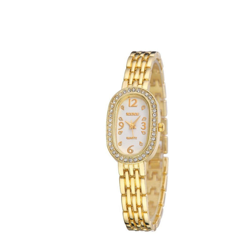 Women's Quartz Watch With Stainless Steel Strap And Buckle, Featuring Tempered Glass Mirror And Pointer Display