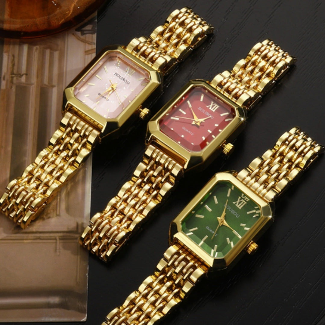 Women's Quartz Watch With Stainless Steel Strap And Jewelry Buckle, Featuring Ordinary Glass Mirror And Pointer Display