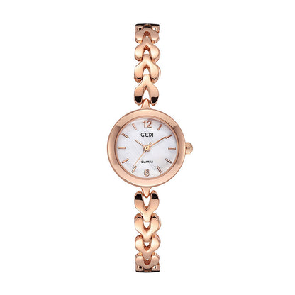 Women's Quartz Watch With Stainless Steel Strap And Jewelry Buckle, Featuring Tempered Glass Mirror And Pointer Display