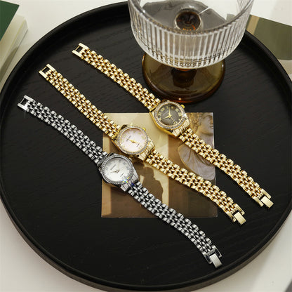 Women's Quartz Watch With Stainless Steel Strap And Jewelry Buckle, Featuring Ordinary Glass Mirror And Pointer Display